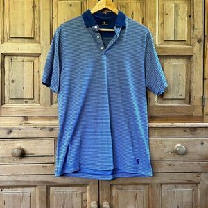 Hart Schaffner Marx Medium Short‎ Sleeve Polo Shirt Blue White Striped